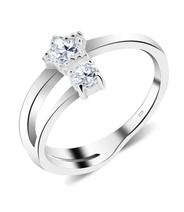 Star and Round CZ Silver Ring NSR-823